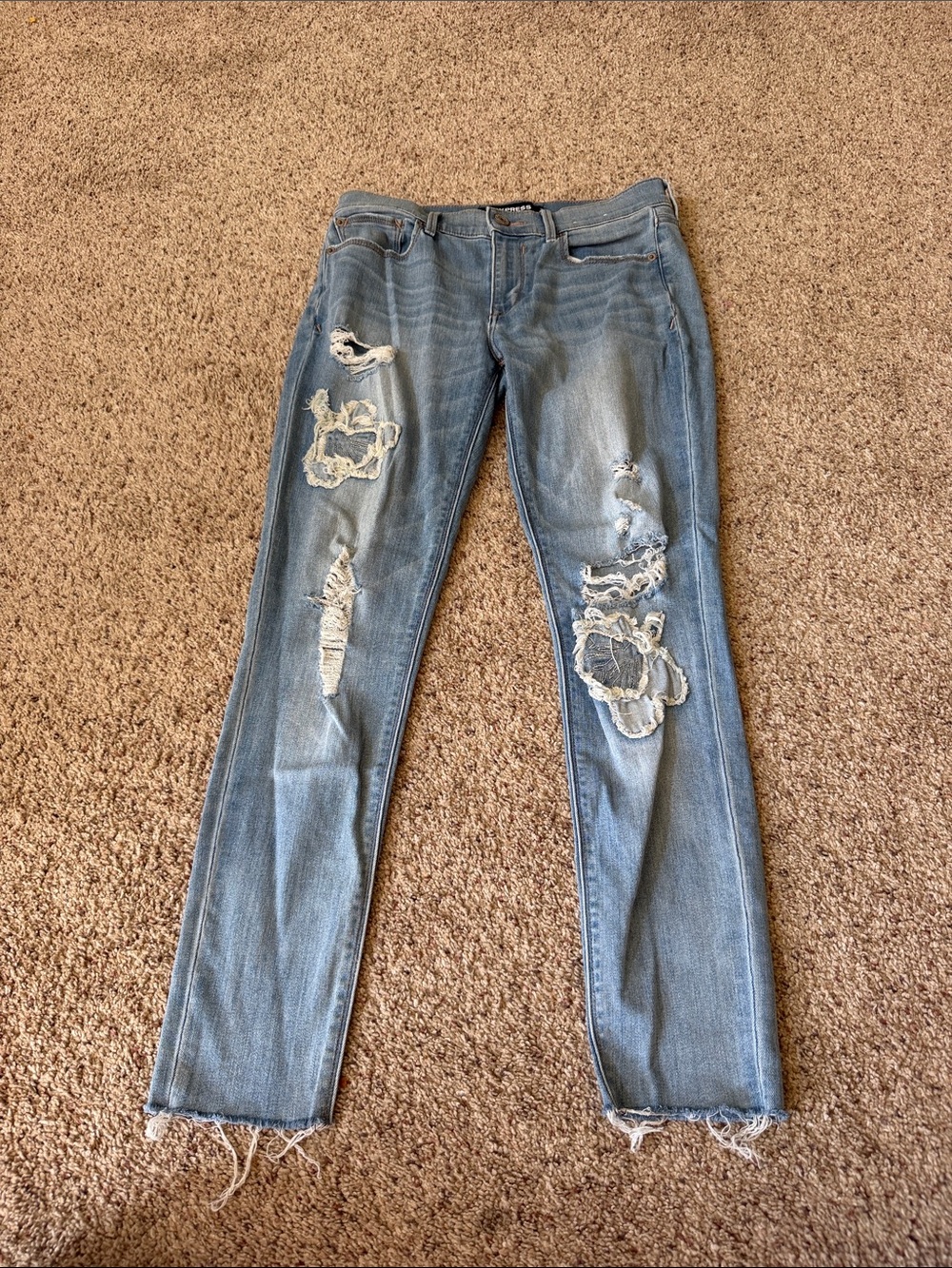 Express Women's Light Blue Distressed Skinny Jeans